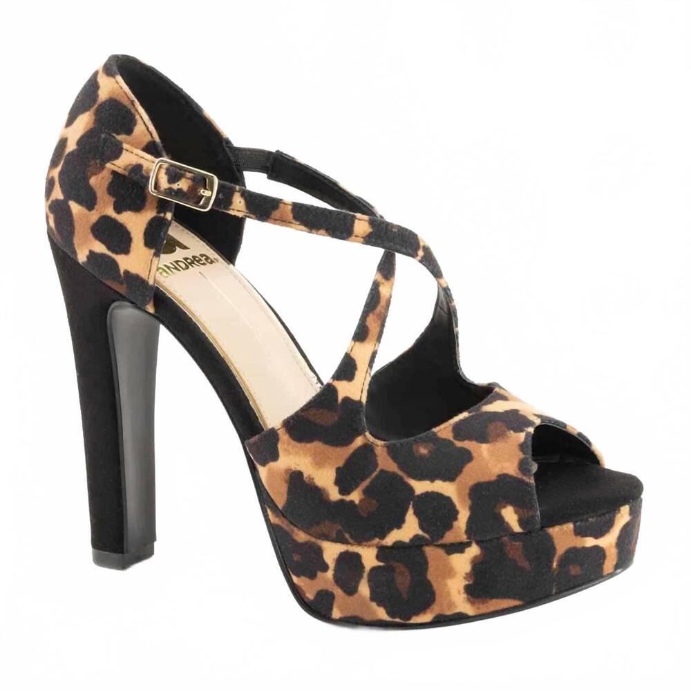 NEW ANDREA women's leopard print high heel sandals in brown